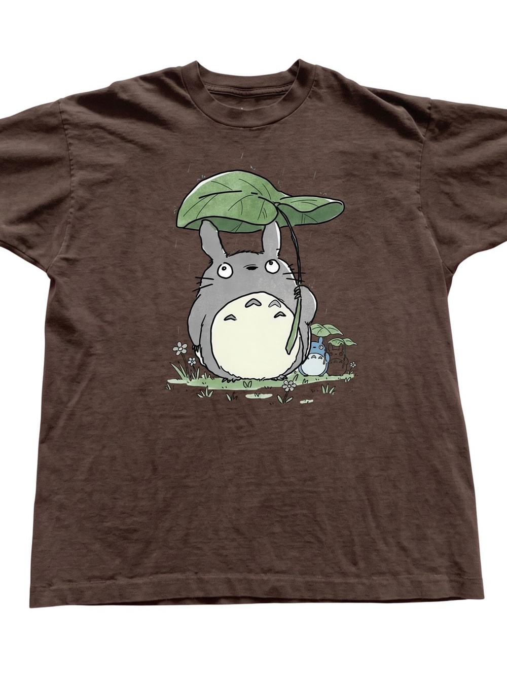 Gildan Brown Totoro Graphic Tee with Green Leaf, Gift For Him, For Her